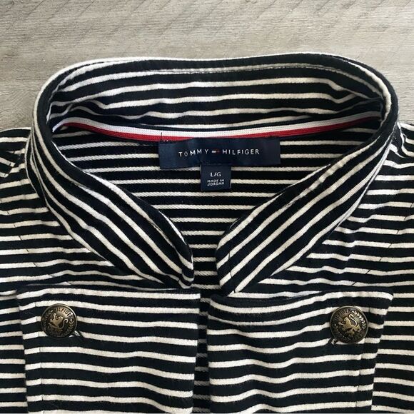 Tommy Hilfiger Stripe Puff Sleeve Jacket Large With Pockets Navy - Picture 6 of 13